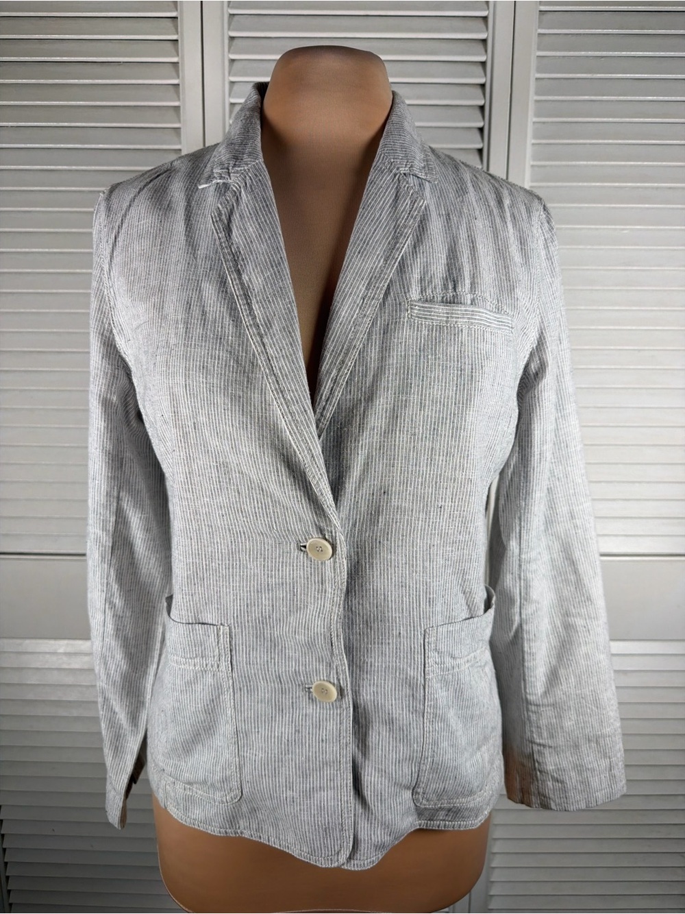 Eileen Fisher Linen Organic Cotton Striped Blazer Jacket Gray Women's SP